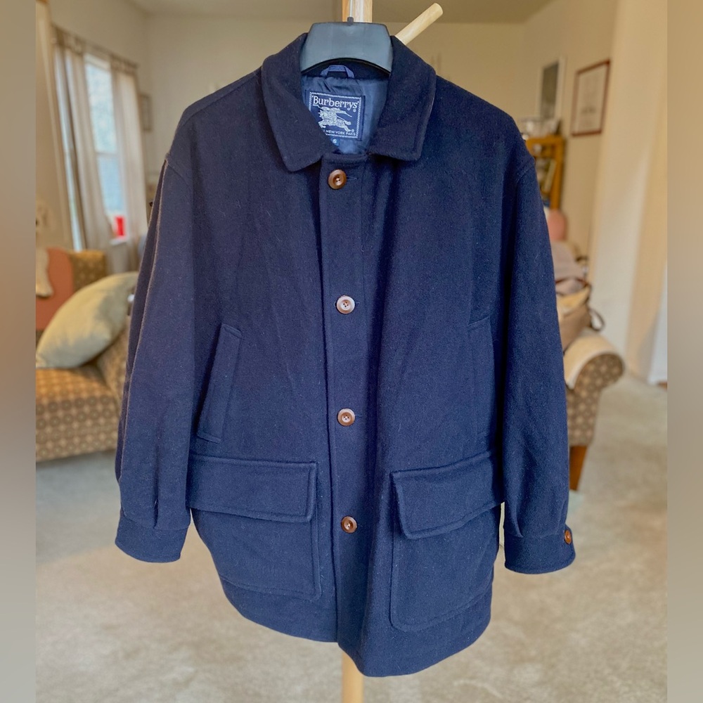 1980’s Vintage Navy Burberry Men’s Wool Coat | size small